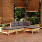 Preview: ARDEBO.de - 4-tlg. Garten-Lounge-Set mit Grauen Kissen Kiefer Massivholz