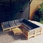 Preview: ARDEBO.de - 9-tlg. Garten-Lounge-Set mit Grauen Kissen Kiefernholz