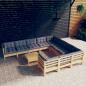 Preview: ARDEBO.de - 11-tlg. Garten-Lounge-Set mit Grauen Kissen Kiefernholz