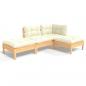 Preview: 4-tlg. Garten-Lounge-Set mit Creme Kissen Kiefer Massivholz