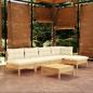 Preview: ARDEBO.de - 6-tlg. Garten-Lounge-Set mit Creme Kissen Kiefernholz