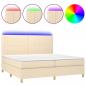 Preview: Boxspringbett mit Matratze & LED Creme 200x200 cm Stoff