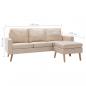 Preview: 3-Sitzer-Sofa mit Hocker Creme Stoff