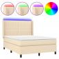 Preview: Boxspringbett mit Matratze & LED Creme 140x190 cm Stoff