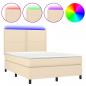 Preview: Boxspringbett mit Matratze & LED Creme 140x190 cm Stoff