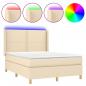 Preview: Boxspringbett mit Matratze & LED Creme 140x190 cm Stoff