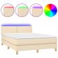 Preview: Boxspringbett mit Matratze & LED Creme 140x190 cm Stoff