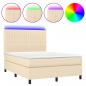 Preview: Boxspringbett mit Matratze & LED Creme 140x190 cm Stoff