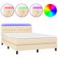 Preview: Boxspringbett mit Matratze & LED Creme 140x190 cm Stoff