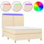 Preview: Boxspringbett mit Matratze & LED Creme 140x190 cm Stoff