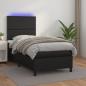 Preview: ARDEBO.de - Boxspringbett mit Matratze & LED Schwarz 100x200 cm Kunstleder