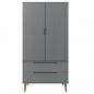 Preview: Kleiderschrank MOLDE Grau 90x55x175 cm Massivholz Kiefer