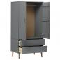 Preview: Kleiderschrank MOLDE Grau 90x55x175 cm Massivholz Kiefer