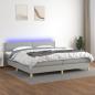 Preview: ARDEBO.de - Boxspringbett mit Matratze & LED Hellgrau 200x200 cm Stoff