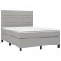 Preview: Boxspringbett mit Matratze & LED Hellgrau 140x190 cm Stoff