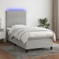 Preview: ARDEBO.de - Boxspringbett mit Matratze & LED Hellgrau 90x190 cm Stoff