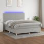 Preview: ARDEBO.de - Boxspringbett mit Matratze & LED Hellgrau 160x200 cm Stoff