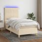 Preview: ARDEBO.de - Boxspringbett mit Matratze & LED Creme 90x190 cm Stoff