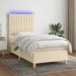 Preview: ARDEBO.de - Boxspringbett mit Matratze & LED Creme 90x200 cm Stoff