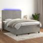 Preview: ARDEBO.de - Boxspringbett mit Matratze & LED Hellgrau 140x190 cm Samt