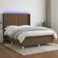 Preview: ARDEBO.de - Boxspringbett mit Matratze & LED Dunkelbraun 140x200 cm Stoff