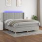 Preview: ARDEBO.de - Boxspringbett mit Matratze & LED Hellgrau 180x200 cm Stoff