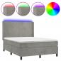 Preview: Boxspringbett mit Matratze & LED Hellgrau 140x190 cm Samt