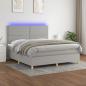 Preview: ARDEBO.de - Boxspringbett mit Matratze & LED Hellgrau 180x200 cm Stoff