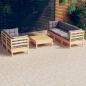 Preview: ARDEBO.de - 6-tlg. Garten-Lounge-Set mit Grauen Kissen Kiefernholz