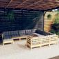 Preview: ARDEBO.de - 11-tlg. Garten-Lounge-Set mit Grauen Kissen Kiefernholz