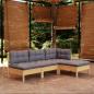 Preview: ARDEBO.de - 4-tlg. Garten-Lounge-Set mit Grauen Kissen Kiefernholz