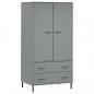 Preview: Kleiderschrank OSLO Metallbeine Grau 90x55x172,5cm Massivholz