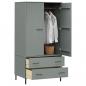 Preview: Kleiderschrank OSLO Metallbeine Grau 90x55x172,5cm Massivholz