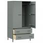 Preview: Kleiderschrank OSLO Metallbeine Grau 90x55x172,5cm Massivholz