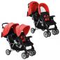 Preview: ARDEBO.de - Tandem-Kinderwagen Stahl Rot und Schwarz 