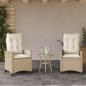 Preview: ARDEBO.de - Gartensessel mit Kissen 2 Stk. Verstellbar Beige Poly Rattan