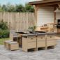 Preview: ARDEBO.de - 11-tlg. Garten-Essgruppe mit Kissen Beigemischung Poly Rattan