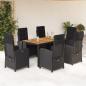 Preview: ARDEBO.de - 7-tlg. Garten-Essgruppe mit Kissen Schwarz Poly Rattan