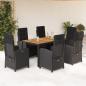 Preview: ARDEBO.de - 7-tlg. Garten-Essgruppe mit Kissen Schwarz Poly Rattan