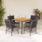 Preview: ARDEBO.de - 5-tlg. Garten-Essgruppe mit Kissen Grau Poly Rattan