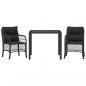 Preview: 3-tlg. Bistro-Set mit Kissen Schwarz Poly Rattan