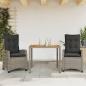 Preview: ARDEBO.de - 3-tlg. Garten-Essgruppe mit Kissen Grau Poly Rattan