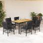 Preview: ARDEBO.de - 7-tlg. Garten-Essgruppe mit Kissen Schwarz Poly Rattan