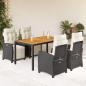 Preview: ARDEBO.de - 5-tlg. Garten-Essgruppe mit Kissen Schwarz Poly Rattan