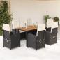 Preview: ARDEBO.de - 7-tlg. Garten-Essgruppe mit Kissen Schwarz Poly Rattan