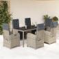 Preview: ARDEBO.de - 7-tlg. Garten-Essgruppe mit Kissen Grau Poly Rattan