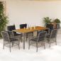 Preview: ARDEBO.de - 7-tlg. Garten-Essgruppe mit Kissen Grau Poly Rattan