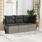 Preview: Gartensofa mit Kissen 3-Sitzer Grau Poly Rattan