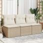 Preview: ARDEBO.de - Gartensofa mit Kissen 3-Sitzer Beige Poly Rattan