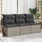 Preview: ARDEBO.de - Gartensofa mit Kissen 3-Sitzer Grau Poly Rattan